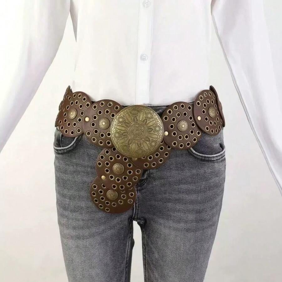 1pc Free-Spirited Circle Ladies' Belt - Coffee - View 1