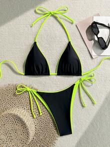 Bộ bikini hai mảnh họa tiết da báo dành cho nữ, thích hợp cho kỳ nghỉ biển và lễ hội Halloween, mùa hè 2025. - Gấm đen vàng - Xem 2
