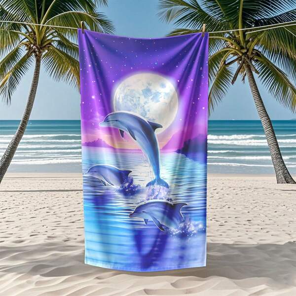 1pc Dolphin Beach Towel, Ultra-Fine Fiber Super Large Beach Blanket, Super Absorbent Bath Towel, Suitable For Travel, Swimming Pool Diving, Surfing, Yoga And Camping. Multiple Specifications, Beach Accessories, Holiday Gifts, Essential For Vacation And Travel