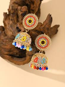 Elegant Traditional Earrings, Gorgeous Bollywood Style Rhinestone Birdcage Pendant With Bead Pendant Colorful Earrings Suitable For Women's Daily Or Party Wear, Festivals , Wedding Accessories, Jewelry Gifts