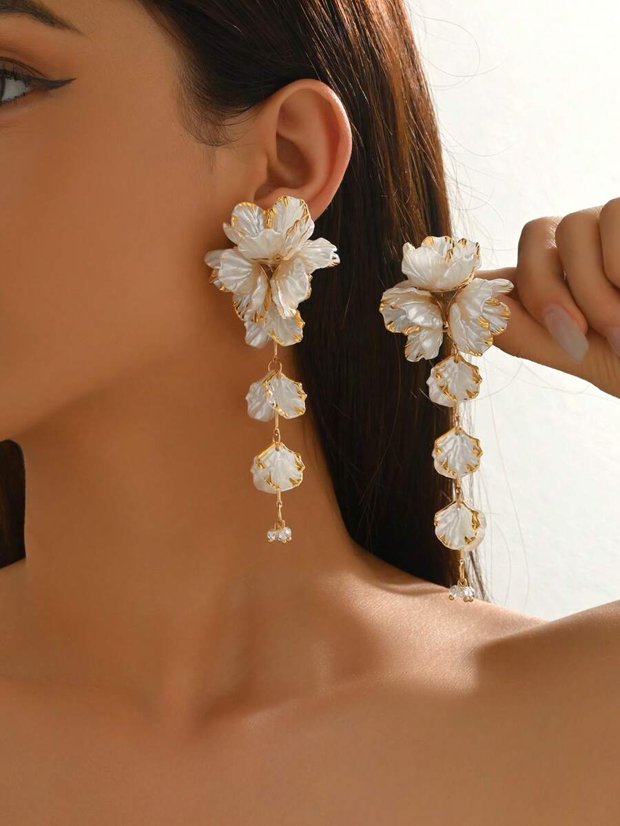 1 对优雅花卉吊坠耳环，适合女士佩戴，用途广泛，适合度假佩戴 - 多色 - 查看 1