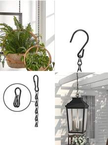 6 件悬挂植物链，黑色植物链，悬挂花篮链，用于悬挂花盆篮套件，带挂钩，用于喂鸟器风铃，室内外装饰，标牌，派对，家居，花园悬挂，万圣节，圣诞节，生日装饰悬挂配件 - 黑色 - 查看 9