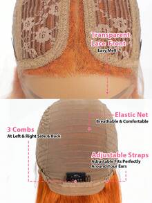 QVR QUEEN VIRGIN REMY Tóc giả bobo ren phía trước kiểu T-part 100% tóc thật, có tóc con, tóc Remy nguyên chất, tóc giả ren rẽ ngôi giữa, đường chân tóc tự nhiên, tóc giả màu cam không cần keo dán, dành cho nữ. - trái cam - Xem 6