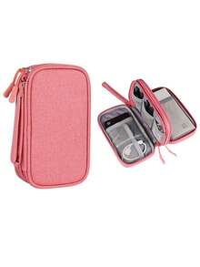 1pc 3-Layer Travel Tech Organizer, With Digital Cable Mesh Compartment, Waterproof Dual-Layer Portable Electronics Organizer Bag With Mesh Pocket And Zipper Divider, Durable Polyester Portable Cable Storage Pouch For Cords, Cables, Phones, Earphones, Adapters, Power Banks, Chargers And Small Items