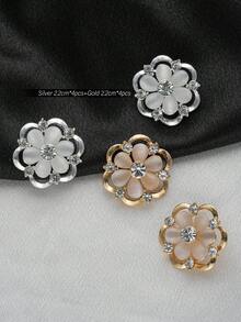 4 Packs Double-Layer Hollow-Out Rhinestone Embellished Cat's Eye Flower Metal Buttons For DIY Fashion Embellishments - Ideal For Shirts, Dresses, Cardigans, Sweaters, Blazers, Coats, And Accessories - Multicolor - View 18
