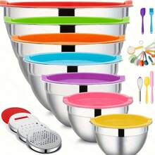 TAIMASI Mixing Bowls With Airtight Lids Set, 26PCS Stainless Steel Khaki Bowls With Grater Attachments, Non-Slip Bottoms & Kitchen Gadgets Set, Size 7, 4, 2.5, 2.0,1.5, 1QT, Great For Mixing & Serving - 彩色 - 查看 10