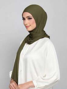 1 buah Jilbab Muslimah dari Kain Lembut, Bernapas, dan Anti-Pilling dengan Tali Pengikat Instan, Cocok untuk Pemakaian Sehari-hari Sepanjang Tahun - Hijau Tentara - View 4
