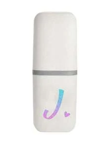1pc Blue And Pink Gradient Glitter Heart Initials A-Z White Portable Toothbrush Case, Keep Your Toothbrush Clean And Safe On The Go!Travel Toothbrush Holder, Portable Toothbrush Cup Cover