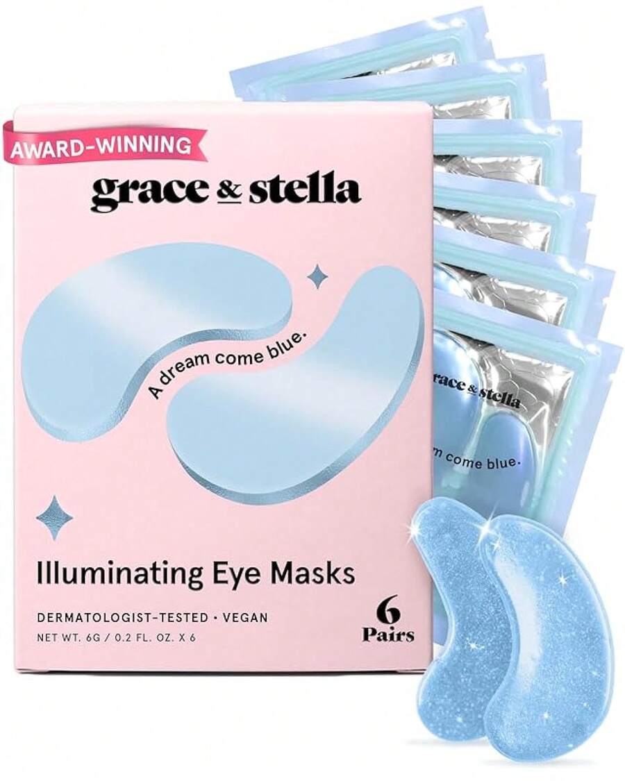 Grace  Stella Award Winning Under Eye - Reduce Dark Circles, Puffy Eyes, Undereye Bags, Wrinkles - Gel Under Eye Patches - Gifts Mom - Vegan Cruelty-Self Care (Pink, 6 Pairs) - 藍色(6雙) - 查看 1