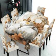 1/4/5/6/7/36件秋季主题、南瓜、枫叶印花椅套/椅套套装，适用于室内家居餐厅、酒店现代日常装饰、派对装饰、婚礼装饰、餐厅装饰、厨房装饰，桌布适用于方桌，弹力椅套可水洗