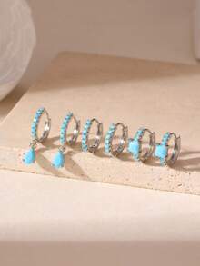 GEREIT Set 6 buah Anting Hoop Bentuk Tetesan Air Berkilau Super Modis dengan Batu Zirkonia Kubik Warna Permen, Cocok untuk Pemakaian Sehari-hari Wanita, Hadiah Hari Ibu - bentuk jatuh - View 3