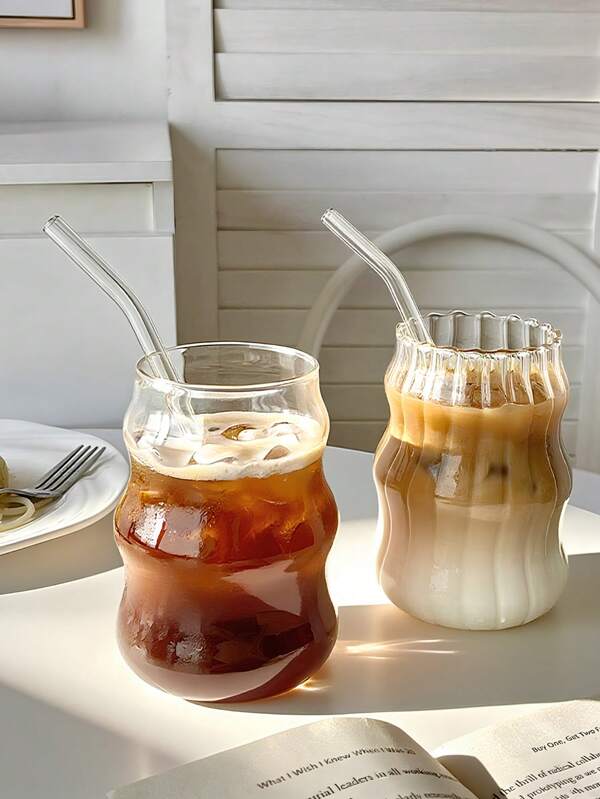 1pc Creative Glass Coffee Cup, Retro Transparent Milk Juice Cup Tumbler, Cup, For Home Use, Suitable For Women, Drinking Beverage Milk Tea Cup, Birthday Christmas Gift Back To School/ For Summer & Winter, Birthday Party Holiday Gift, Christmas Present