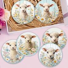 1 Set /4 Pieces /6 Pieces: Lamb Pattern Diatom Mud Coasters, Floral Coffee Coasters, Multi-Occasion Decoration For Home And Restaurant, Daily Gifts, Table Decoration, Daily Decoration, Theme Party Decoration - Multicolor - View 5