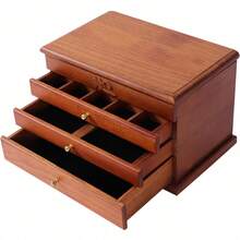 HOHOBLA 4-Layer Rectangular Wooden Jewelry Box Multi-Functional Jewelry Storage Organizer With Mirror + Full Pull-Out Drawer Flocked Fabric Vintage For Jewelry Storage Ring Earrings Storage Organizer [Wonderful Gift For Family&Friends] - 棕色 - 查看 3