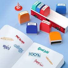 8 件趣味巴士印章套装、英文鼓励短语、教师和家长奖励工具、家庭作业批改、计划表装饰、彩色励志短语、课堂必备 - 均碼 - 查看 5