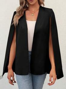 Womens Cape Split Sleeve Open Front Casual Coat Work - Style BYIL - Dark Blue - View 3