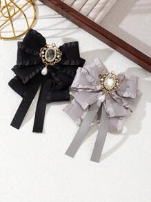 1 pièce Broche élégante de style palais avec des paillettes de cristal de strass, un ruban et un volant en satin et en tissu floral pour femmes. Une bijouterie délicate convenant pour un port quotidien et en cadeau