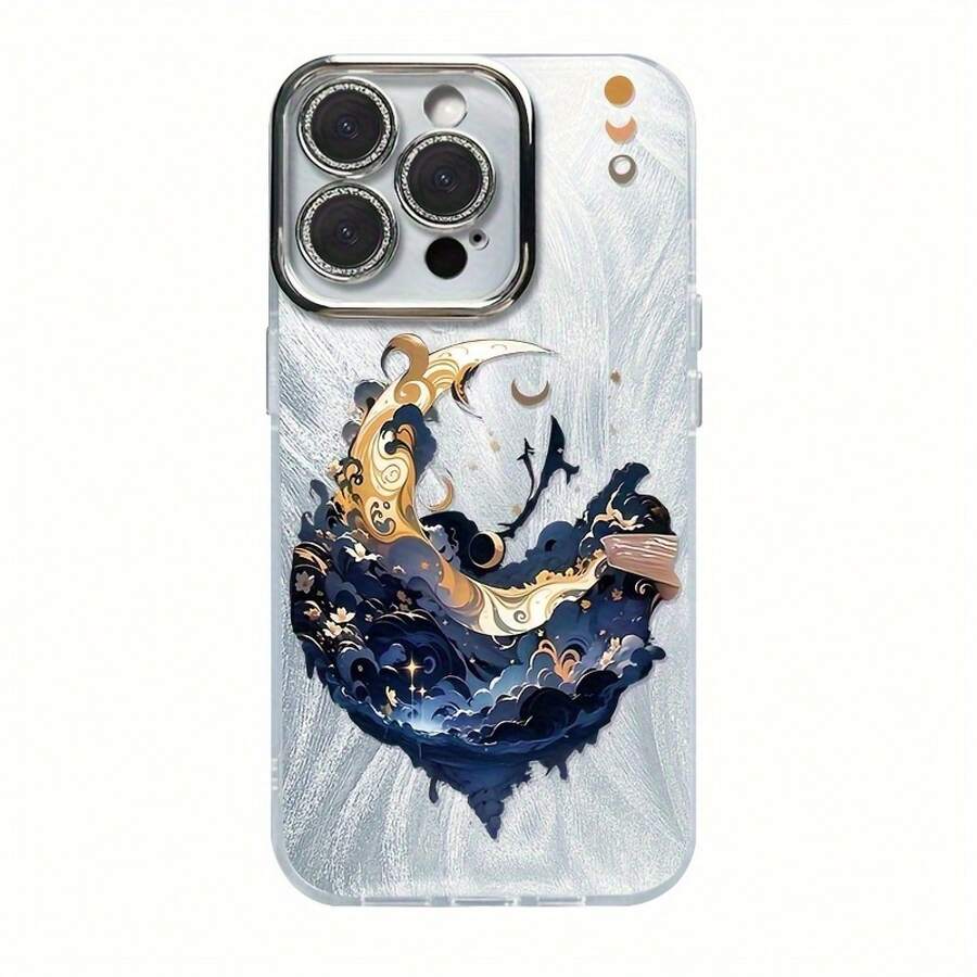 Funda para teléfono (1 unidad) con nuevo diseño de gasa colorida degradada con láser IMD. Compatible con phone 16/15/14/13/12/11 (series completas), 13/14 Pro/15 Plus/16 Pro. Incluye protector de lente. Diseño clásico anticaídas y de materiales mixtos. - Plateado - Ver 1