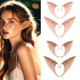 4pcs/2 Pairs Of Elf Ears - Medium Length Cosplay Elf Ears With Soft Tips For Anime Party Costumes, Makeup, Camouflage Accessories, Halloween Elf Vampire Elf Ears