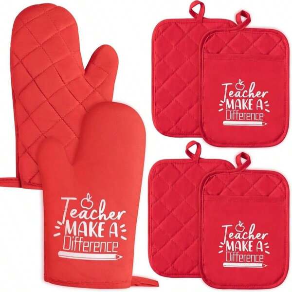 GROBRO7 6Pcs Funny Oven Mitts Pot Holders The Kitchen Is The Heart Of The Home Heat Resistant Hot Pad Machine Washable Gloves With Hanging Loop Pocket Hot Pad For Baking Cooking Pink