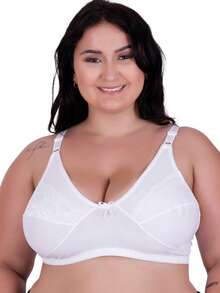 Plus Size Bra Without Reinforced Pads Satin Support - White - View 4