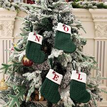 قطعة واحدة جوارب مصنوعة من الأكريليك مطرزة بشجرة وشخصية رجل الزنجبيل،ديكور منزلي لحفلة عيد الميلاد