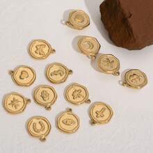 5pcs/Set Stainless Steel 18K Gold Plated Multi-Element Pattern Pendant, Suitable For DIY Jewelry Making And Women's Daily Wear - Pendants - View 2