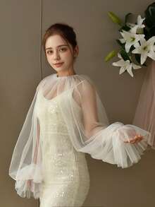 Găng tay khăn choàng một mảnh thiết kế thời trang, lưới mỏng xếp ly một lớp, phụ kiện váy dự tiệc cô dâu - VG121 - Xem 3
