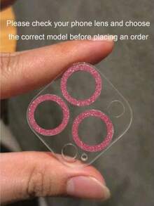 1pc Glitter Diamond Apple 15ProMax Lens Film Integrated Compatible With Iphone 11 12 13 14 15 16 Pro Plus Pro Max Mini Mobile Phone Camera 13Pro Protection Ring Frame Cover Tempered Glass Clear Rhinestone Lens Film - Pink - View 3