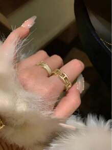 4 件套奢华字母 H 珐琅微镶嵌戒指，女士镂空感戒指，独特小众戒指