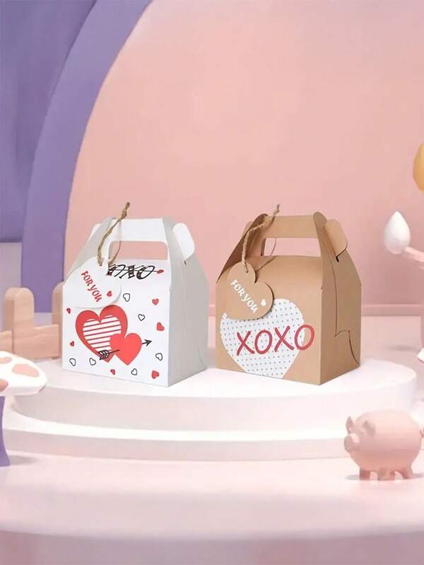2 sztuki Pudełko na cukierki ślubne w kształcie serca, Pudełko na prezent walentynkowy z papieru typu kraft, Strzała przez serce, papierowa torebka na cukierki