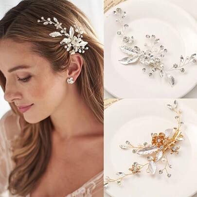 1 pieza Pinza de pelo de vidrio con diseño floral elegante, accesorio de pelo para novia y boda, para todas las temporadas
