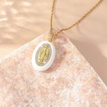 1 pieza Collar con colgante ovalado de estilo bohochic con deidad y acabado goteado, multicolor para elegir, idea de regalo para mujeres, perfecto para ocasiones formales, uso diario y como presente afectuoso