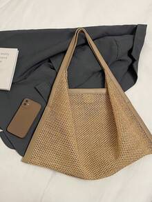 Fashion Casual Straw Tote Bag, New Versatile Simple Large Capacity Shoulder Bag - Khaki - View 3