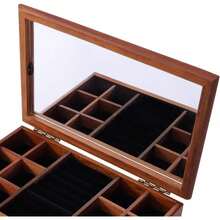 HOHOBLA 4-Layer Rectangular Wooden Jewelry Box Multi-Functional Jewelry Storage Organizer With Mirror + Full Pull-Out Drawer Flocked Fabric Vintage For Jewelry Storage Ring Earrings Storage Organizer [Wonderful Gift For Family&Friends] - 棕色 - 查看 7