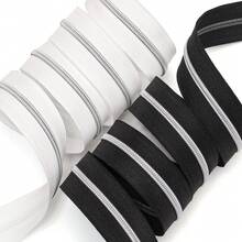 1 conjunto, zíper de 450 cm/177,16 polegadas com 10 puxadores de zíper em formato de coração, zíper de nylon nº 3, dentes prateados, opções de cores preto e branco, adequado para roupas, bolsas, têxteis para o lar, artesanato e muito mais