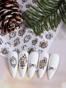 圣诞指甲贴纸 2 件装新年夜奢华黑金色时钟冬青圣诞树雪花图案美甲贴花 3D 自粘滑块女士美甲装饰 - 彩色 - 查看 8