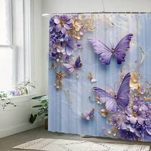 1pc Elegant Black Butterfly Shower Curtain - High-End Waterproof & Anti-Fog Bathroom Decor With Floral Pattern, Polyester Fabric For Stylish Bathroom Upgrade, Waterproof Curtain | Artistic Shower Curtain | Machine Washable Fabric, Shower Curtain For Bathrooms Fall Decor Bathroom Accessories Back To School - Multicolor - View 10