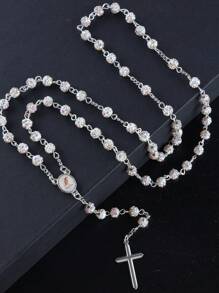 1pc Classic Crystral AB Color 59pcs 6mm Disco Rhinestone Beads Religious Cross Necklace, Catholicism Praver Bead Rosary Jewelry With Cross Pendant