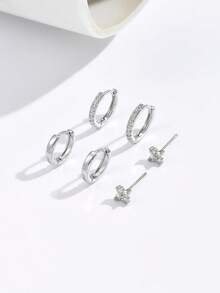 3 đôi (6 chiếc) bông tai hình cỏ bốn lá nhỏ nhắn, tinh tế và thời trang với vòng bạc, bông tai nữ, trang sức, quà tặng cho phái nữ - Bạc - Xem 7