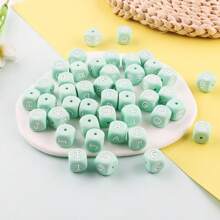 10件/26件，12毫米，绿色字母硅胶珠（A-Z）可用于DIY节日氛围|钥匙扣|背包挂件等，也可用作创意手链等