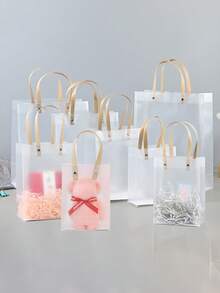 1/5/10pcs Frosted Transparent Gift Bags, Reusable Plastic Candy Bags, Gift Packaging Tote Bags For Holidays, Parties, Birthdays, Weddings, Graduations, Ramadan - Multicolor - View 5