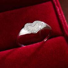 1pc Fashion Heart Shaped Artificial Zirconia Inlaid Ring, Couple Gift Design - Multicolor - View 4
