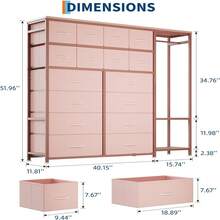 Closet System Clothes Rack With 16 Fabric Drawers & 2 Storage Shelves, Walk In Closet Organizer System Freestanding Closet Organizer For Hanging Clothes, Clothes Rack Built-In Garment Rack Heavy Duty Garment Rack, Wardrobe Closet Clothing Rack Tall Storage Tower, Sturdy Frame - Pink - View 6