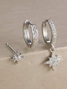 rakol 6pcs Set Elegant Shiny Copper-Tone Cubic Zirconia Star & Moon Earrings Set, Gift For Women - Style 7 - View 6