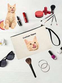 1个定制猫咪照片化妆包，可爱猫咪主题礼物，小型宠物爱好者旅行化妆包，拉链收纳袋，适合青少年、女儿、姐妹，趣味宠物用品生日圣诞节化妆品收纳包，迷你化妆包，旅行小型化妆盒，化妆刷收纳盒，化妆品容器，化妆包，旅行必备，女士配饰，旅行用品，学生化妆包，节日化妆包，冬季节日化妆包 - 彩色 - 查看 2