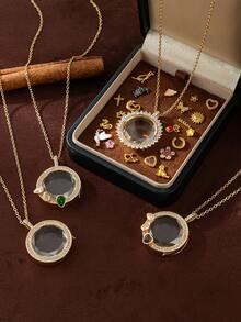 这款时尚精致的圆形盒状DIY项链，可自由搭配动物、花卉、日月、心形吊坠。18K镀金，抗氧化，尽显魅力，彰显个性。适合女孩日常佩戴、海滩度假、派对、音乐节等各种场合。 - 彩色 - 查看 5