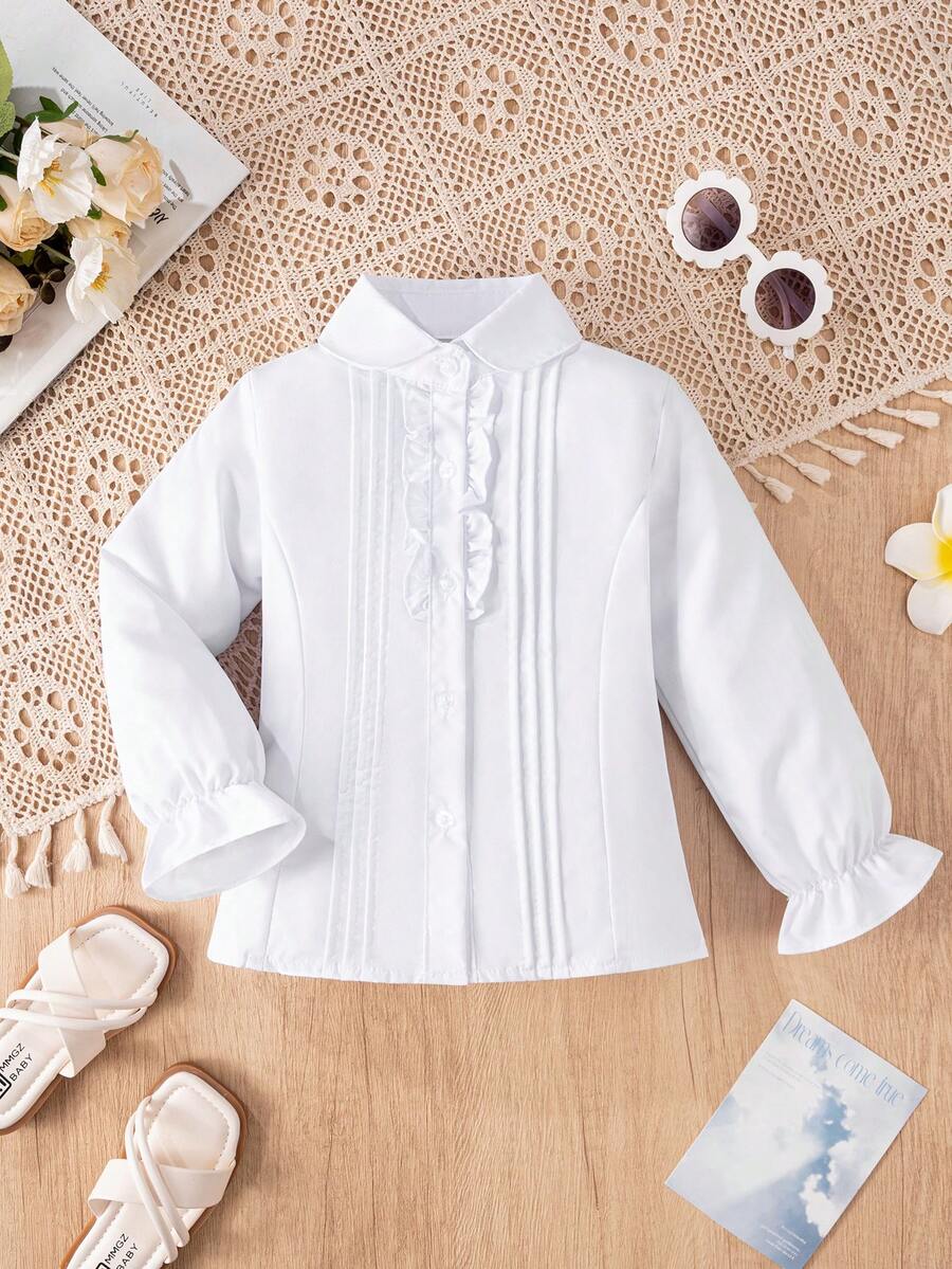Áo sơ mi cổ tròn xếp ly tay đèn lồng cổ điển cho bé gái, áo cánh dài tay màu trắng phong cách cổ điển phù hợp cho trường học, tiệc tùng, biểu diễn và những dịp trang trọng - trắng - Xem 1