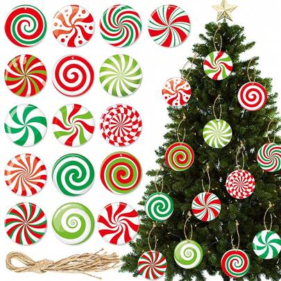 8/12/16pcs Christmas Party Hanging Decorations, Round Candy, Gingerbread Man Snowman Pattern Christmas Decorations For Christmas Tree Decorations, Home Setup Decorations, Party Atmosphere Decorations, Christmas Favors
