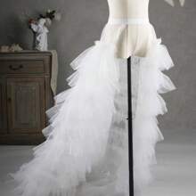 1 Peça Saia Midi Plissada de Tule de Várias Camadas, Estilo Europeu e Americano para Mulheres, Saia de Tule com Pompom Rastejante para Desfile de Moda, Adequado para Noiva, Acessório de Vestido de Casamento